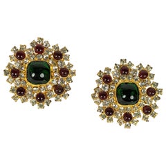 Chanel Maison Gripoix Ruby and Emerald Pate de Verre Earrings