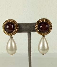 Chanel Maison Gripoix Ruby Pate de Verre and Faux Pearl Earrings