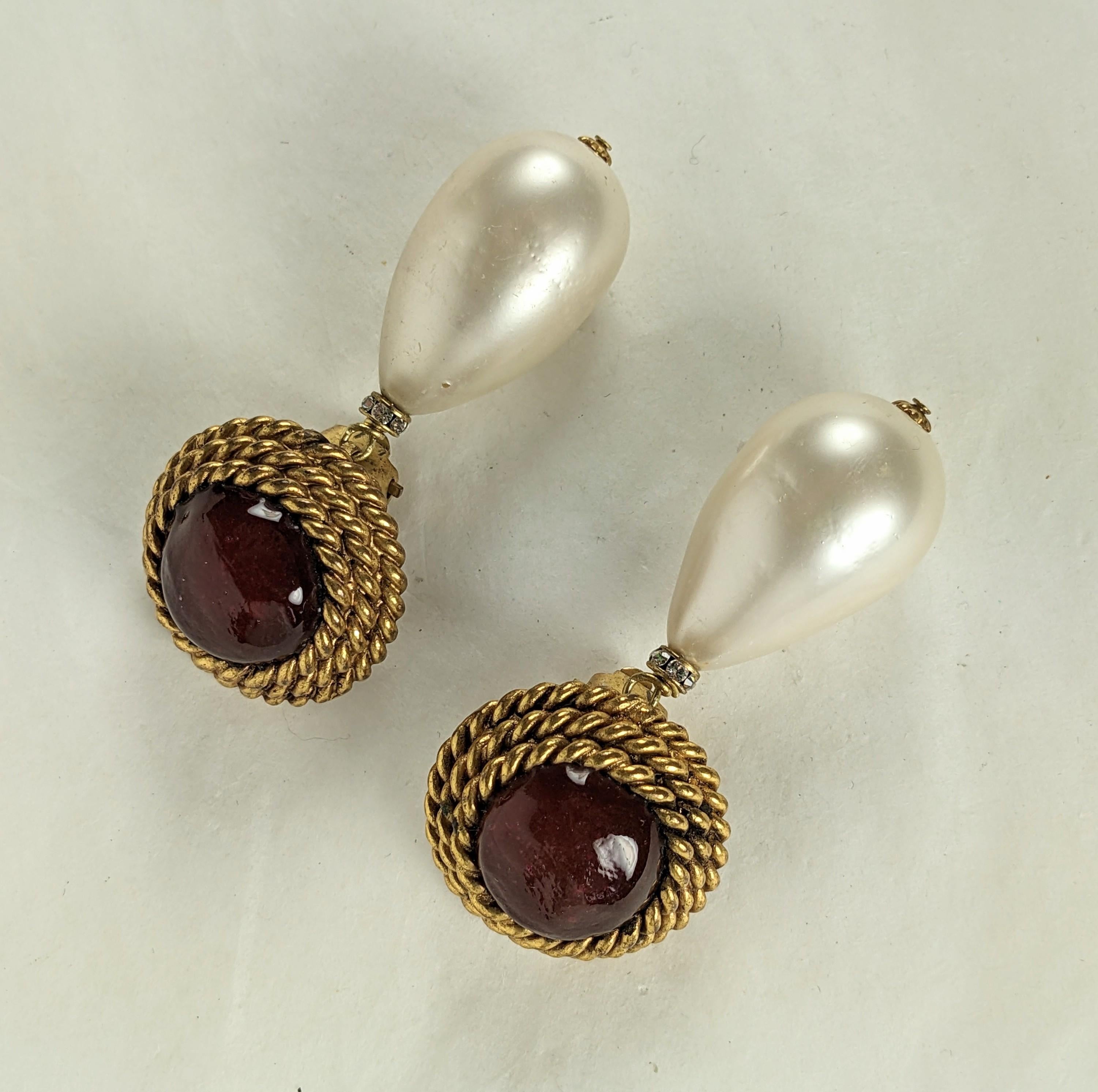 Chanel Maison Gripoix Ruby Pate de Verre and Faux Pearl Earrings For Sale 2