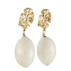 Chanel Maltese Cross Pearl Drop Clip On Earrings