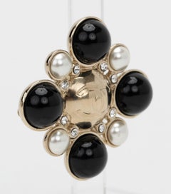 Chanel Maltese Cross Pearls Black PIn