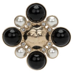 Chanel Maltese Cross Pearls Black PIn