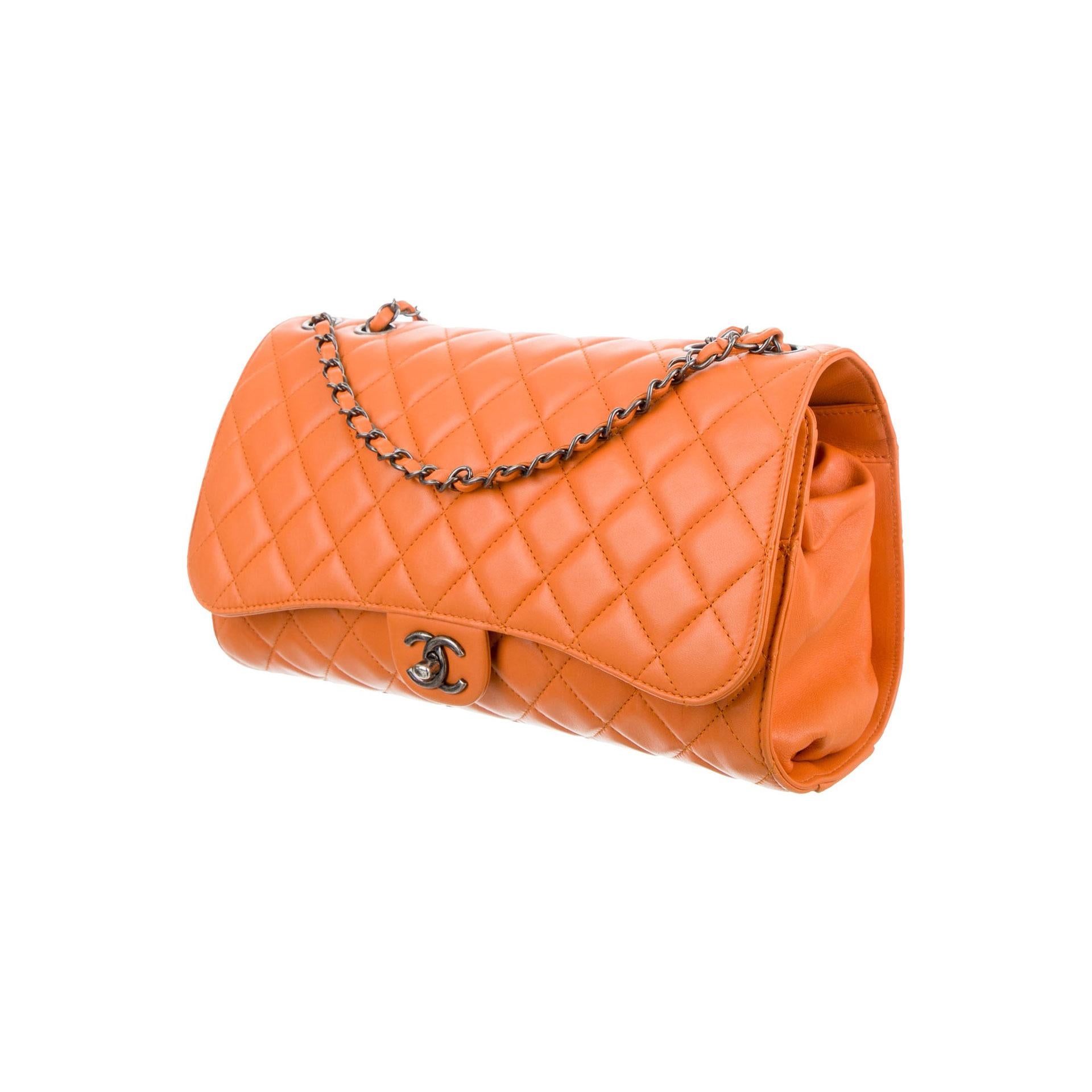 Chanel 2014 Mandarin Orange Caviar Expandable 2in1 Shopper Drawstring Flap Bag  3