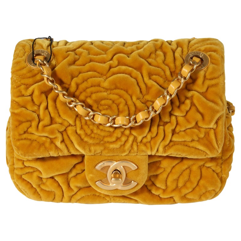 Chanel Marigold Camellia Velvet Classic Square Mini Flap Bag For