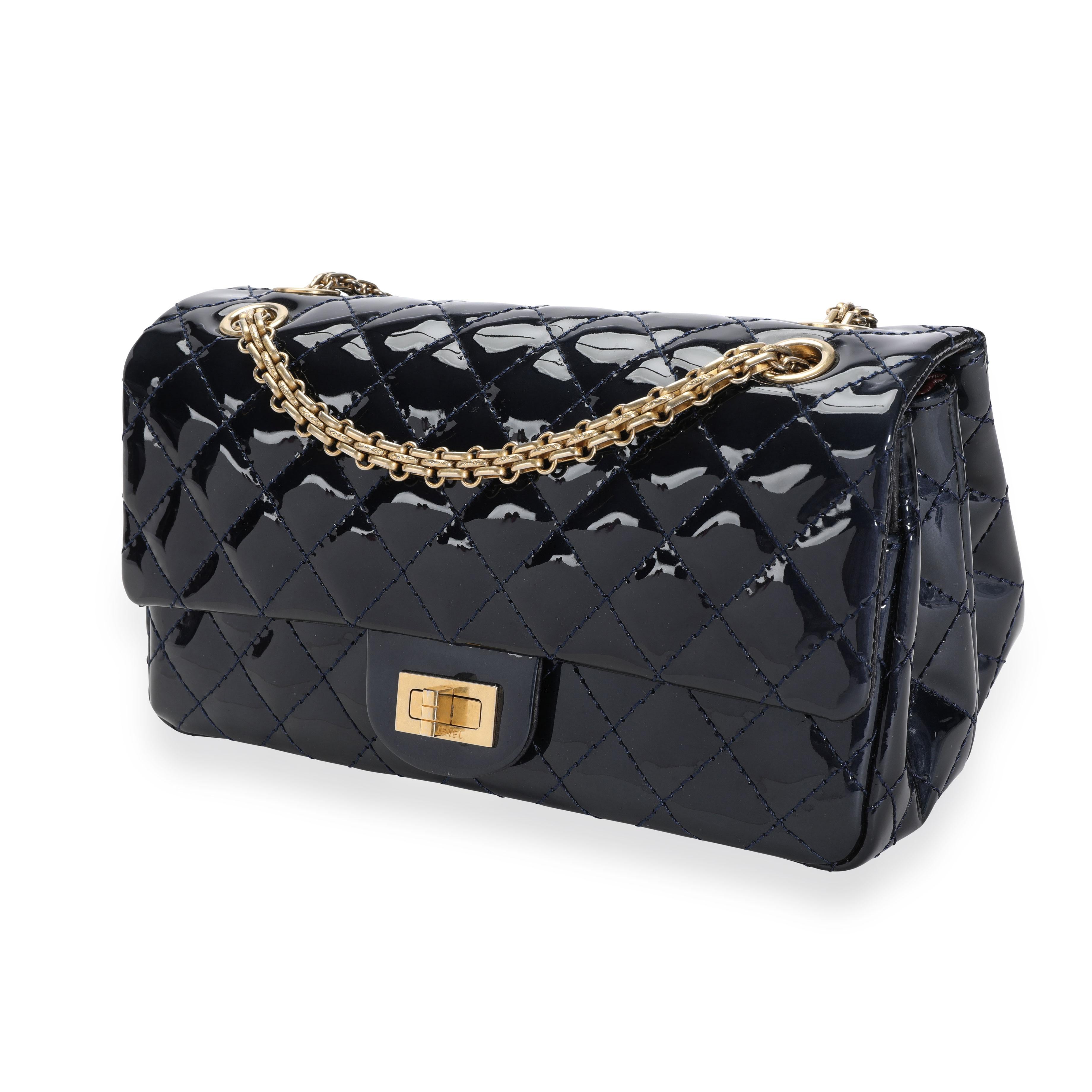 Black Chanel Marine Foncé Quilted Patent Leather Reissue Double Compartment Flap Bag