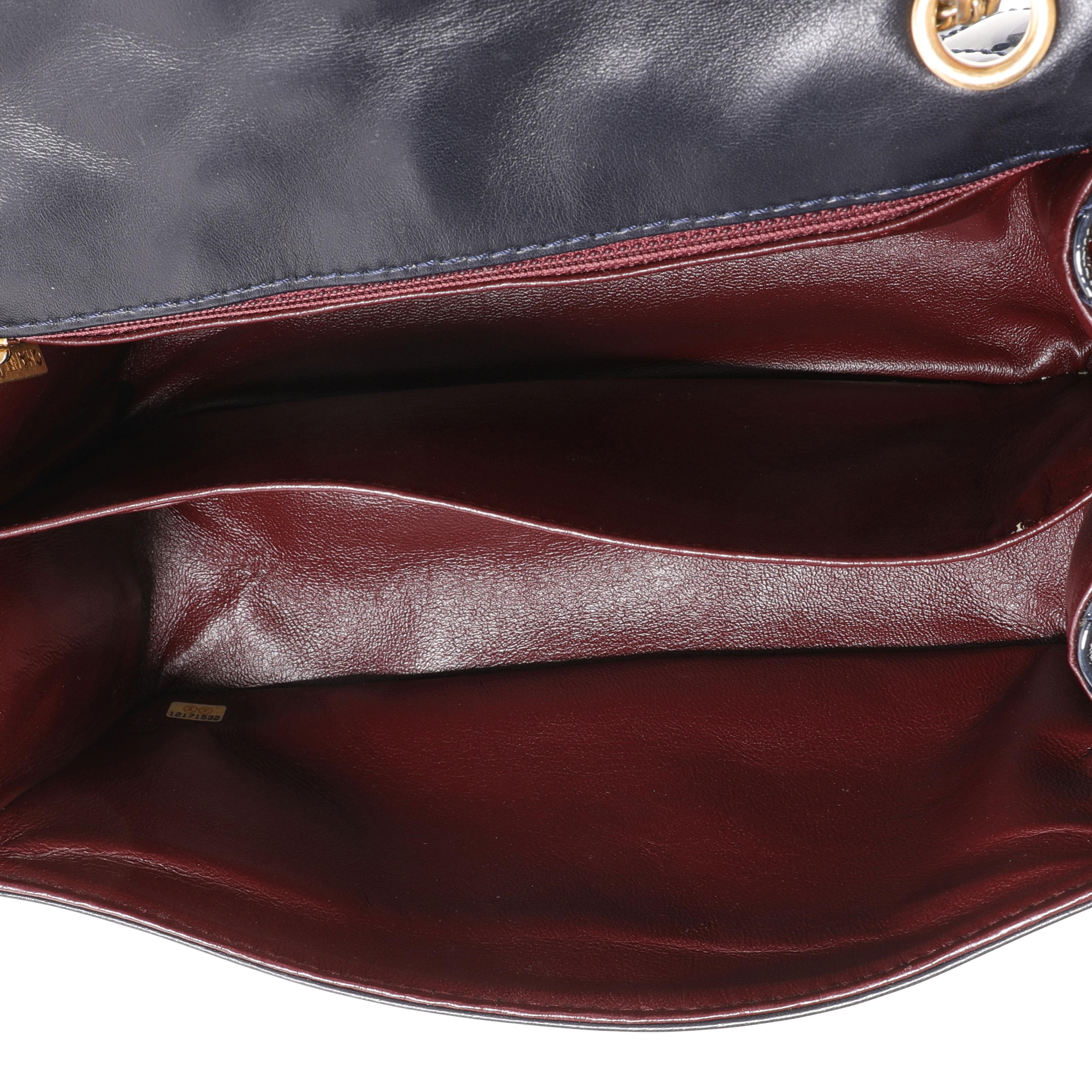Chanel Marine Foncé Quilted Patent Leather Reissue Double Compartment Flap Bag 1