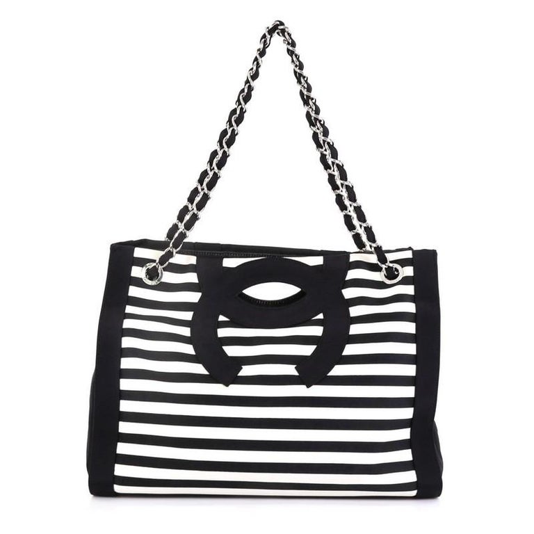 CHANEL DEAUVILLE 2023 SS Stripes Canvas A4 2WAY Chain Logo Totes