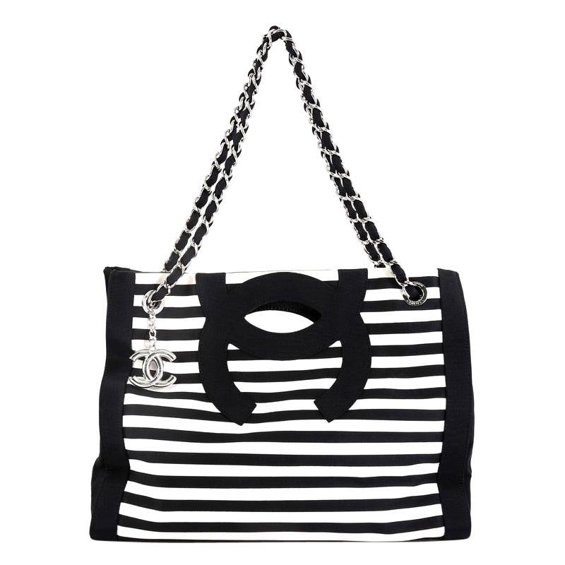 Chanel Mariniere Chain Tote Striped Canvas Small