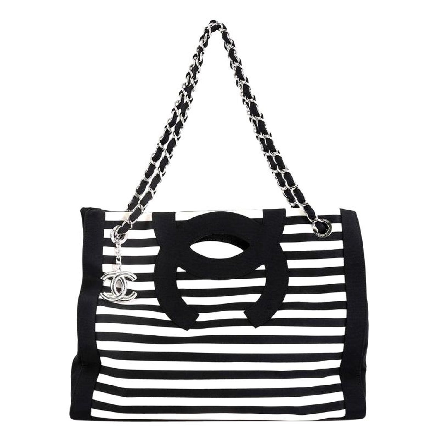 Chanel Vintage Chanel Jumbo XL Black x White Nylon Shopper Tote Bag