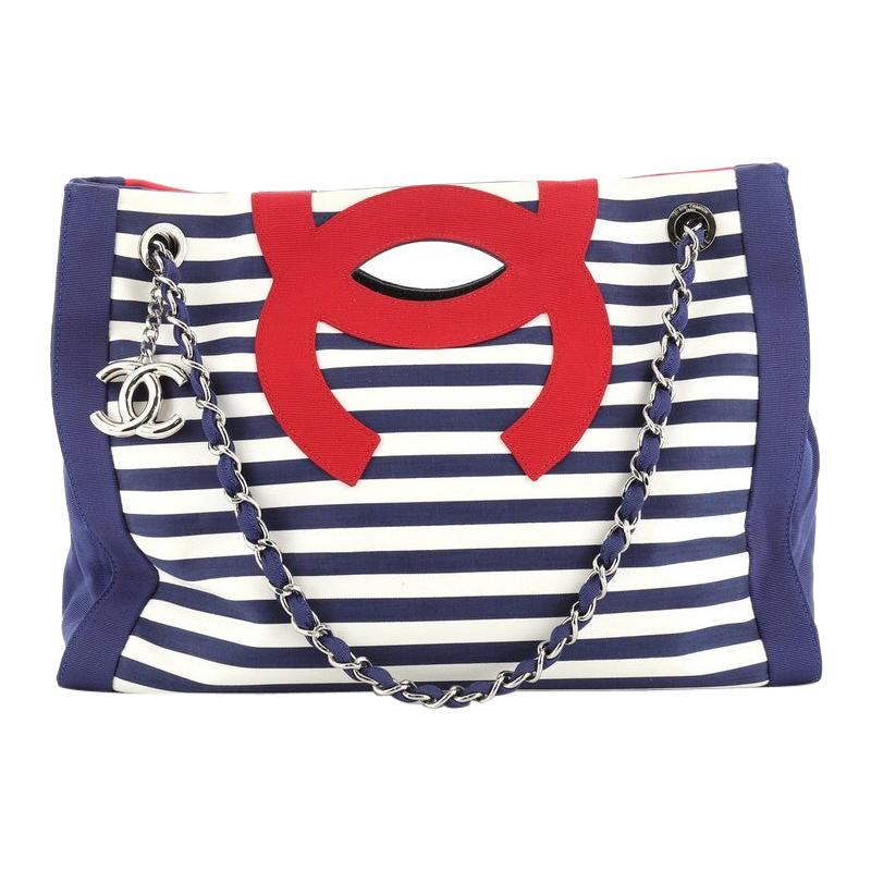 Chanel Mariniere Chain Tote Striped Canvas Small