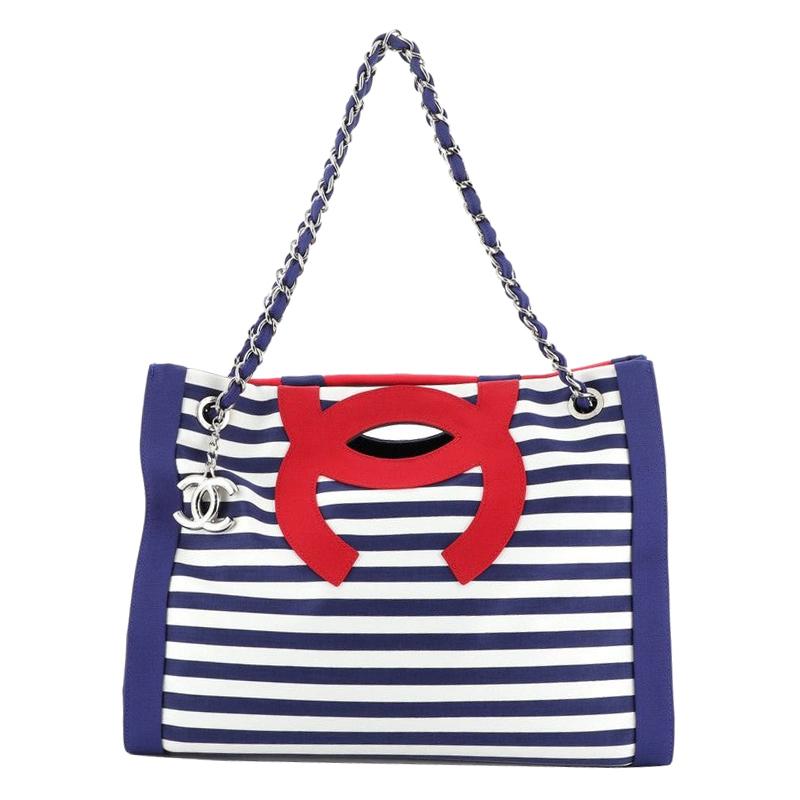 Chanel Mariniere Chain Tote Striped Canvas Small