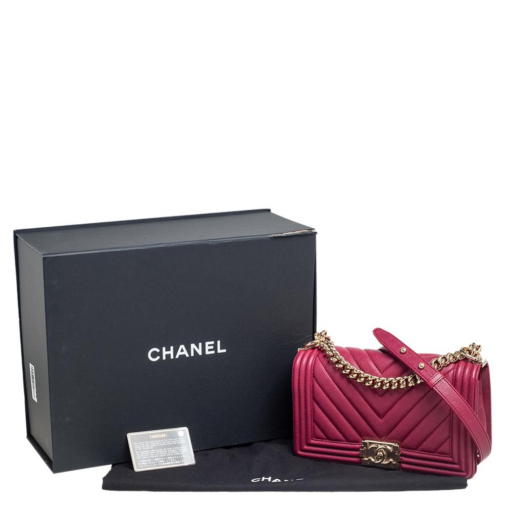 Chanel Maroon Chevron Caviar Leather Medium Boy Flap Bag 8