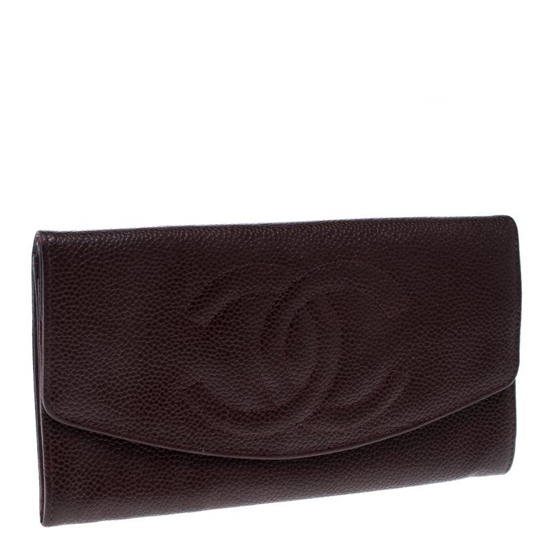 Black Chanel Maroon Leather CC Timeless Vintage Wallet