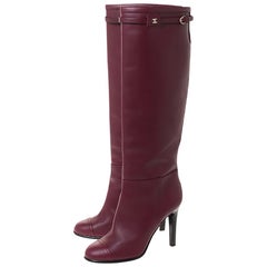 Chanel Maroon Leather Knee Length Boots Size 40