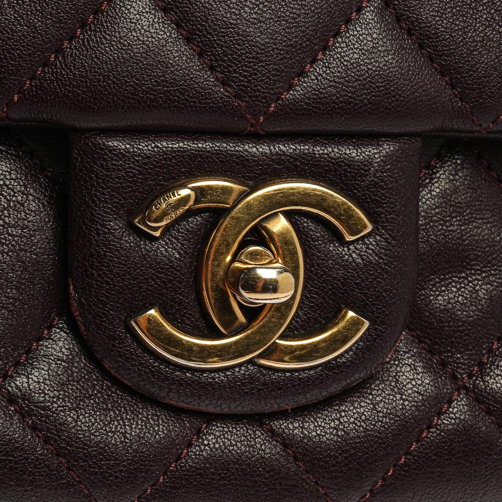 Chanel Maroon Leather Large Trapezio Flap Bag 6