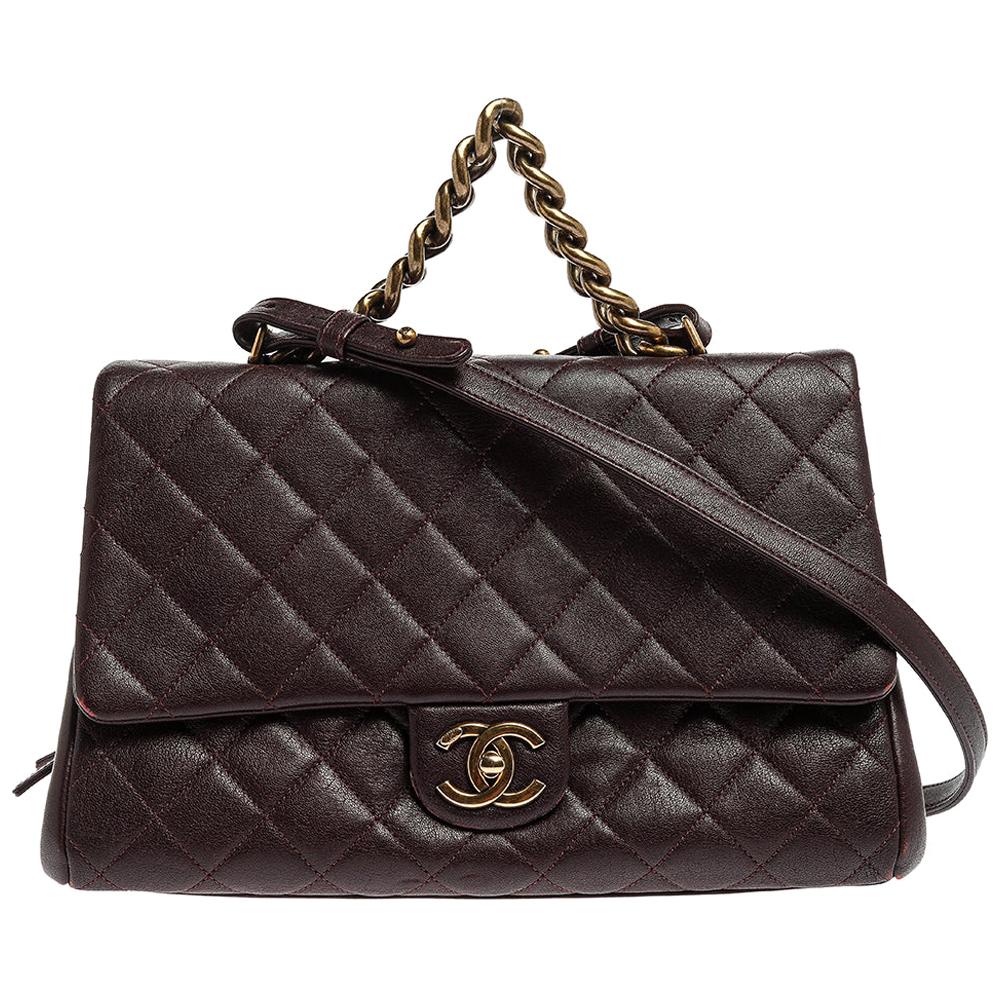 Chanel Maroon Leather Large Trapezio Flap Bag