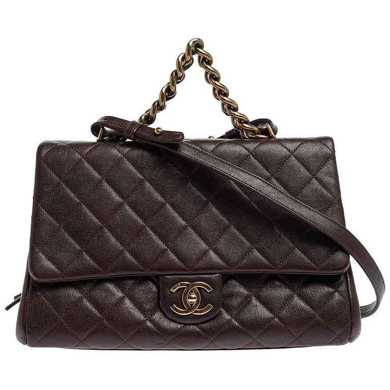 Chanel Maroon Leather Large Trapezio Flap Bag at 1stDibs