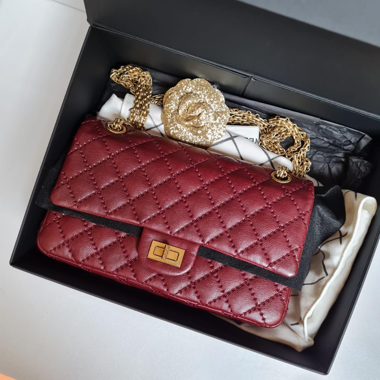 Chanel Maroon Leather Reissue 2.55 Crossbody Bag 225 14