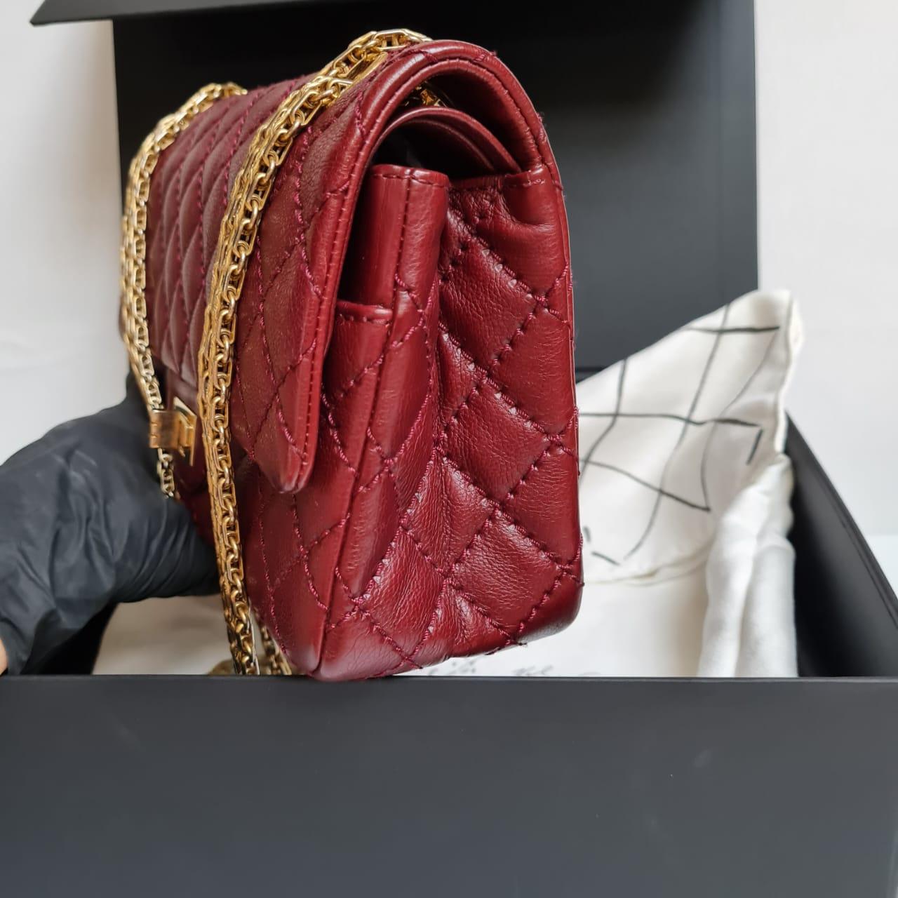 Chanel Maroon Leather Reissue 2.55 Crossbody Bag 225 1