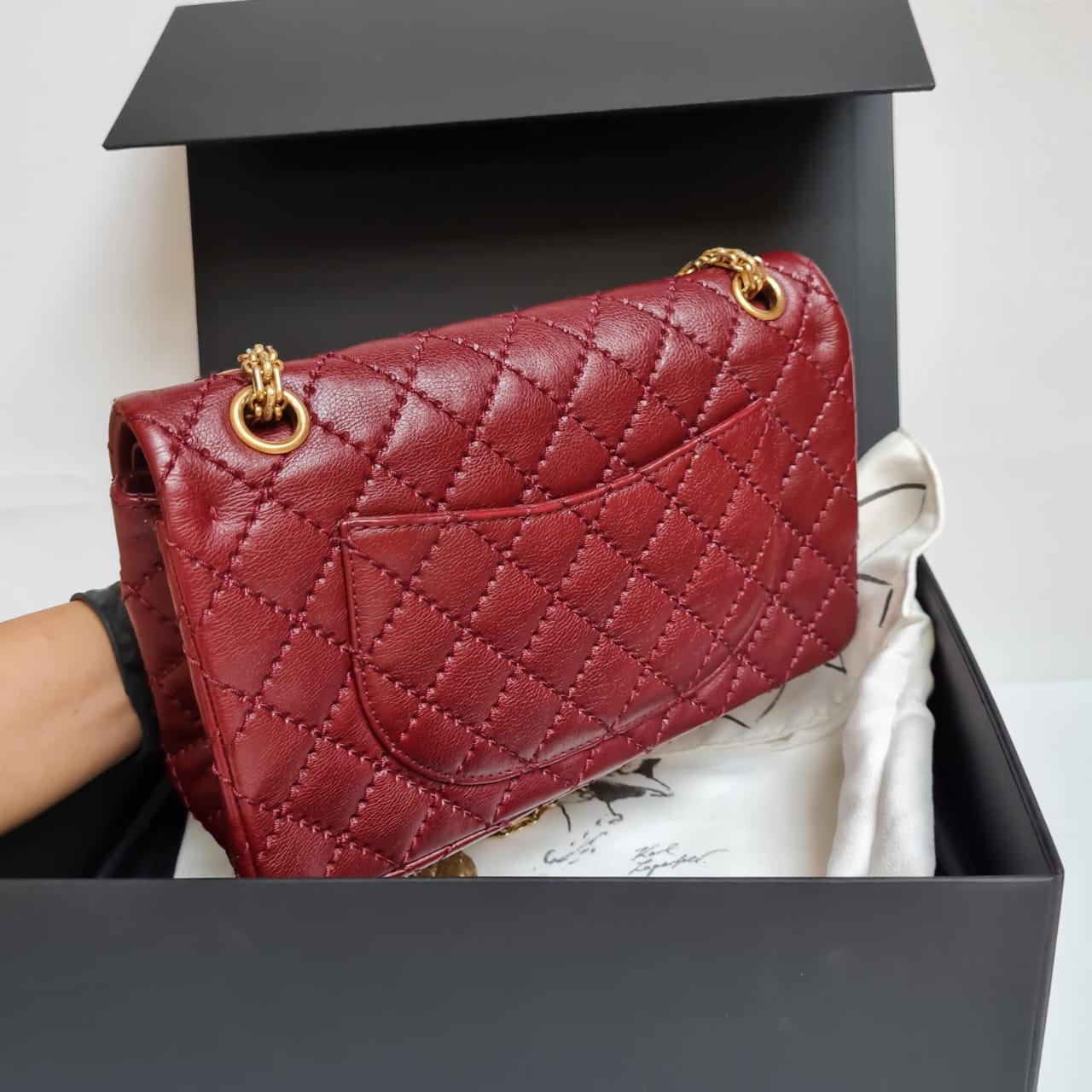 Chanel Maroon Leather Reissue 2.55 Crossbody Bag 225 2