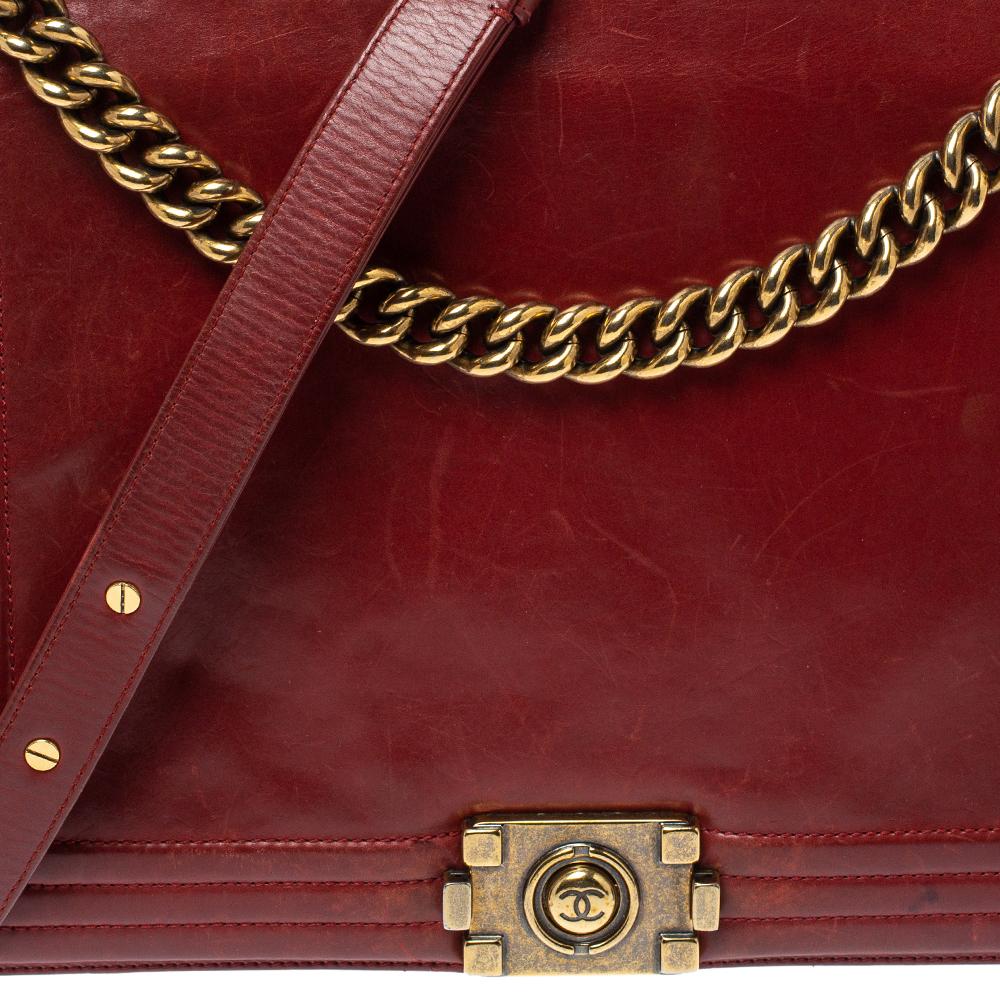 Chanel Maroon Leather Reverso Boy Bag 6