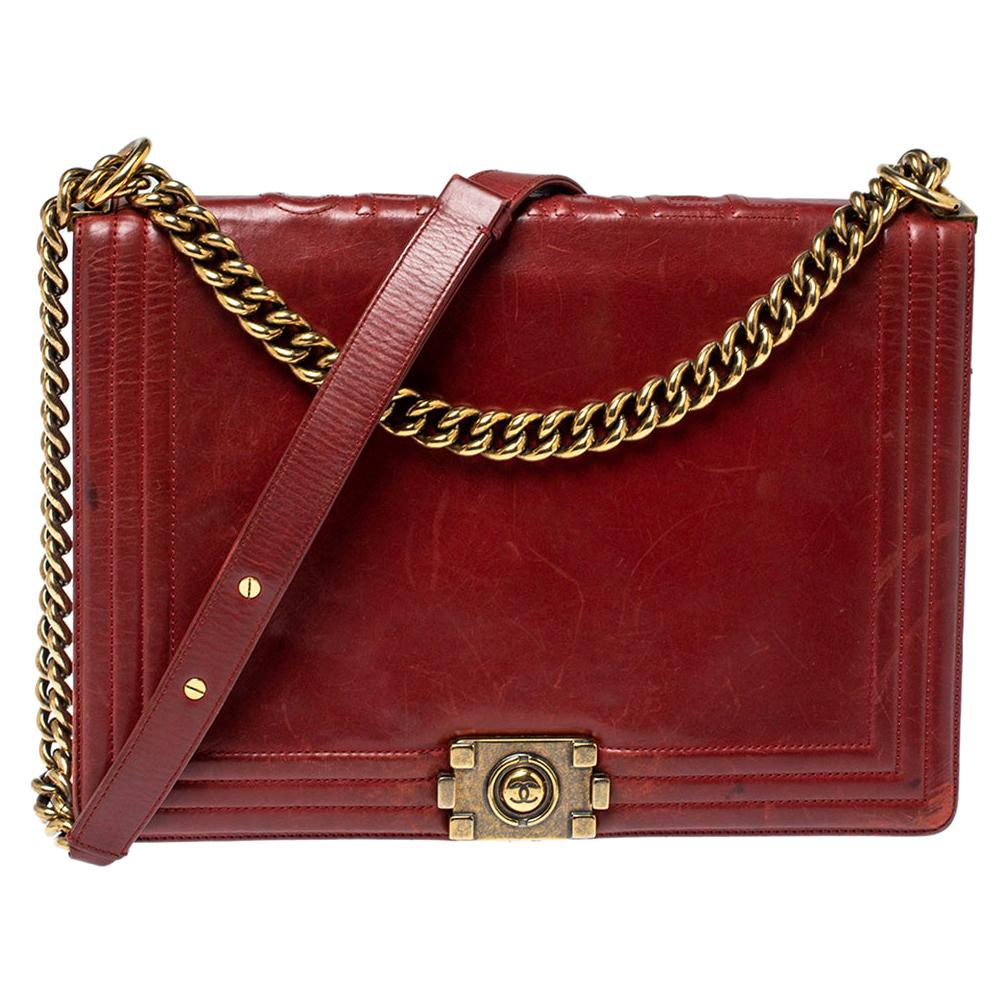 Chanel Maroon Leather Reverso Boy Bag