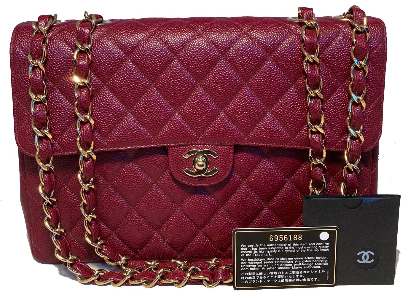Chanel Maroon Quilted Caviar Leather Maxi Classic Flap Shoulder Bag 5
