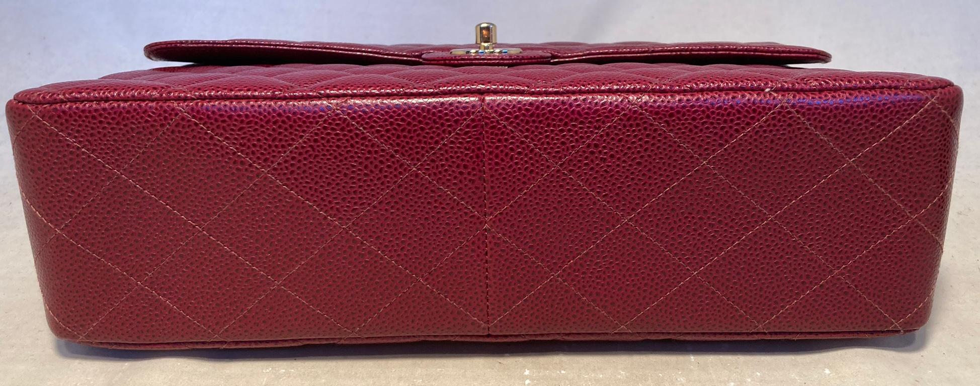 Brown Chanel Maroon Quilted Caviar Leather Maxi Classic Flap Shoulder Bag