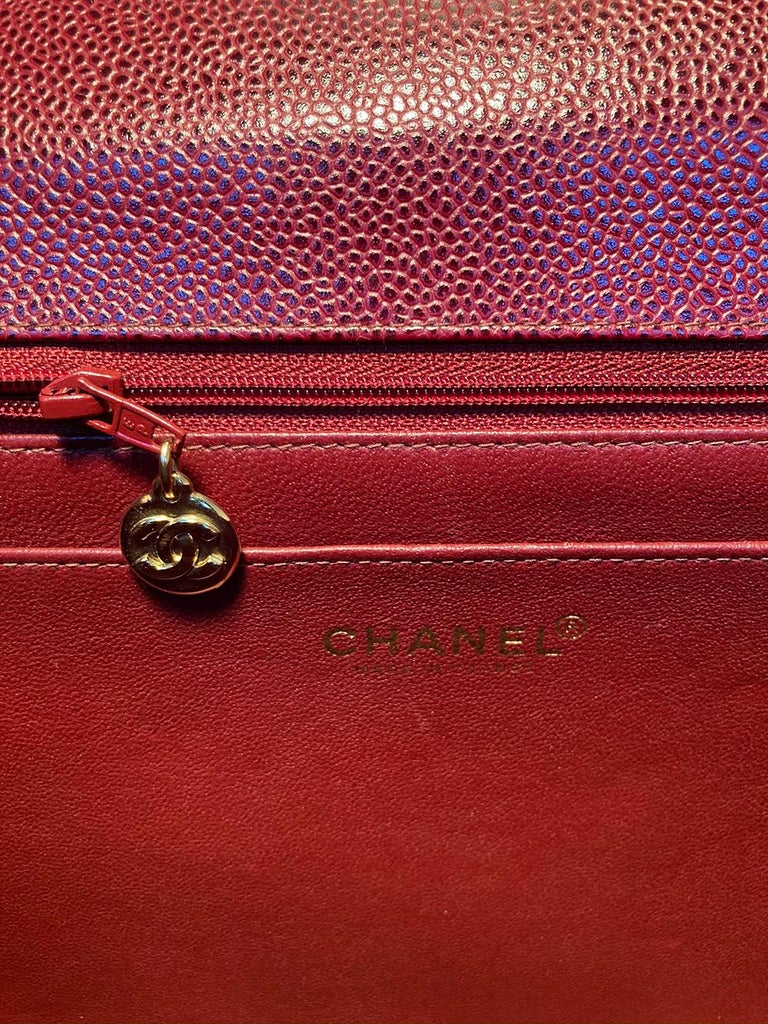 Chanel Maroon Quilted Caviar Leather Maxi Classic Flap Shoulder Bag at ...