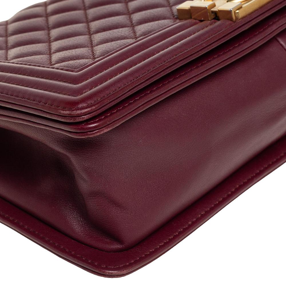 Chanel Maroon Quilted Leather Medium Boy Bag 4