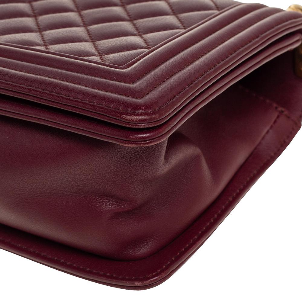 Chanel Maroon Quilted Leather Medium Boy Bag 5