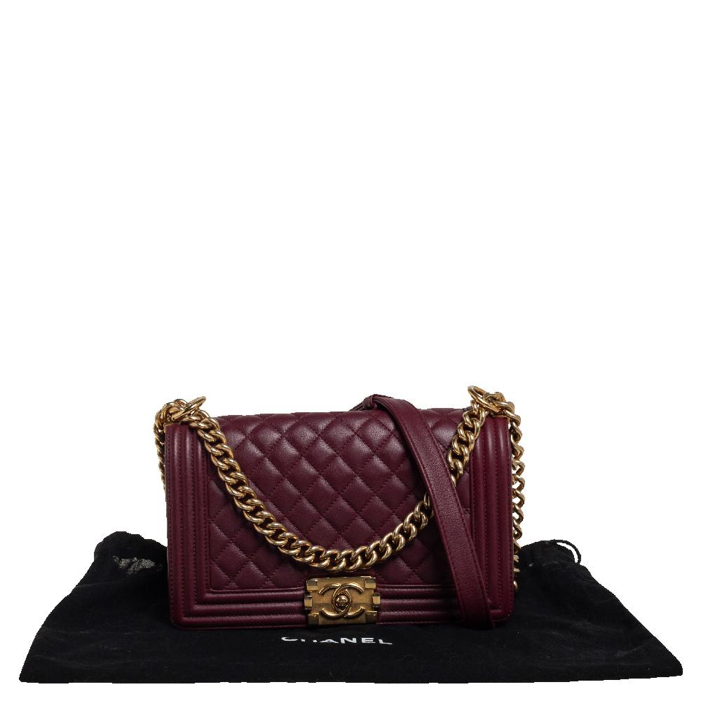 Chanel Maroon Quilted Leather Medium Boy Bag 7
