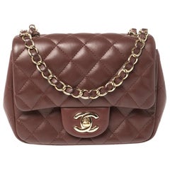 Chanel Maroon Quilted Leather Mini Square Classic Flap Bag
