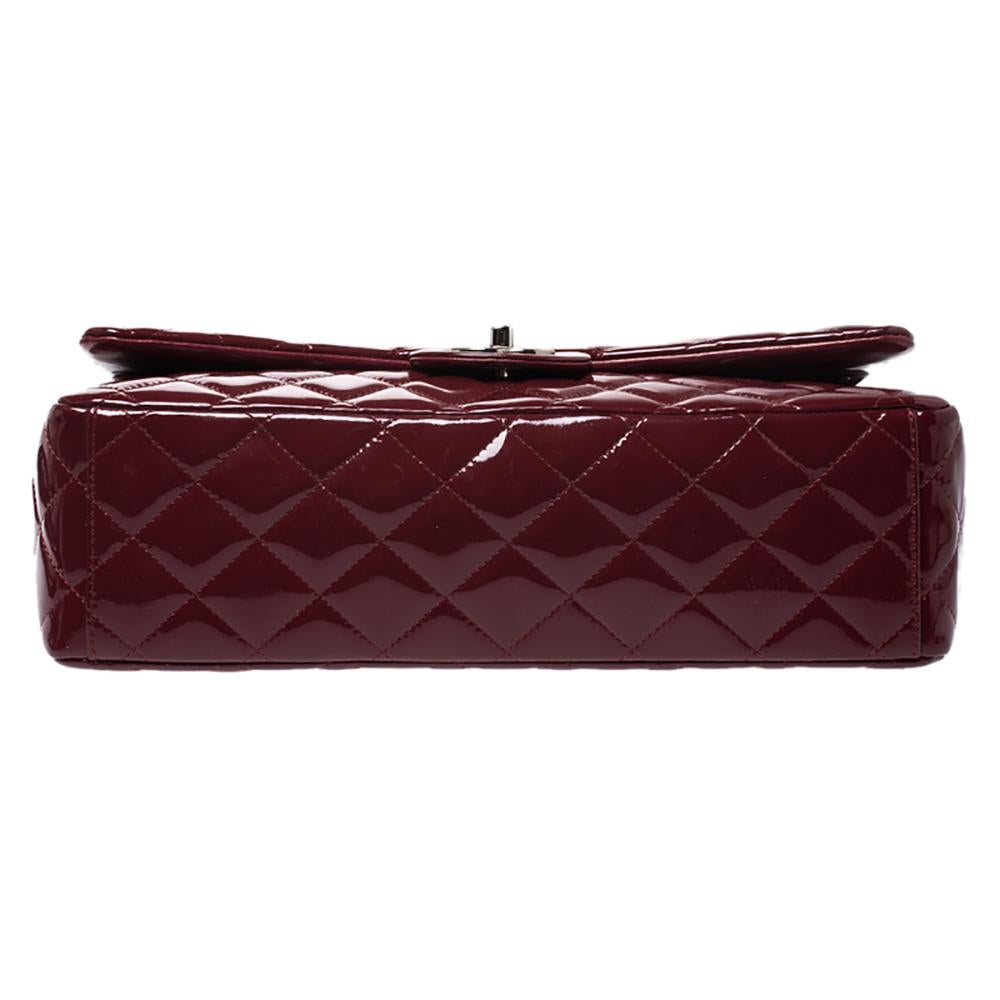 Chanel Maroon Quilted Patent Leather Maxi Classic Double Flap Bag 6