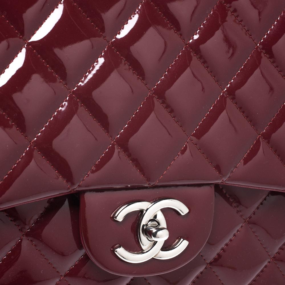 Women's Chanel Maroon Quilted Patent Leather Maxi Classic Double Flap Bag