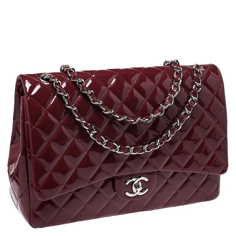 Chanel Maroon Quilted Patent Leather Maxi Classic Double Flap Bag For ...