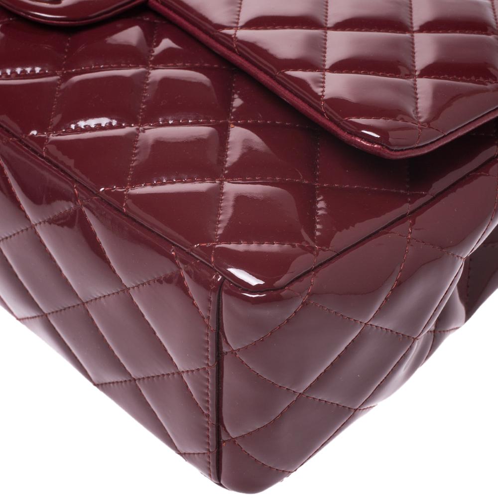Chanel Maroon Quilted Patent Leather Maxi Classic Double Flap Bag 2