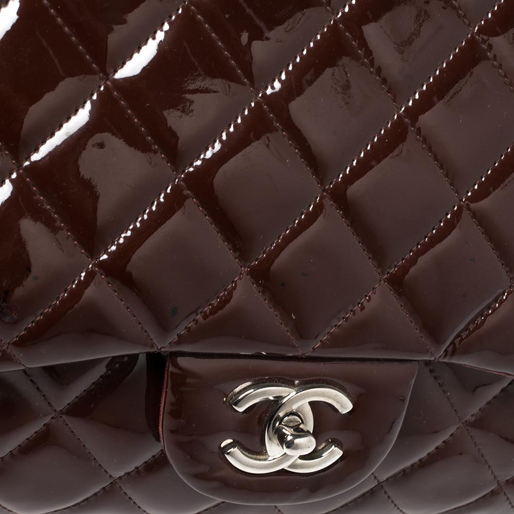 Chanel Maroon Quilted Patent Leather Maxi Classic Single Flap Bag 5
