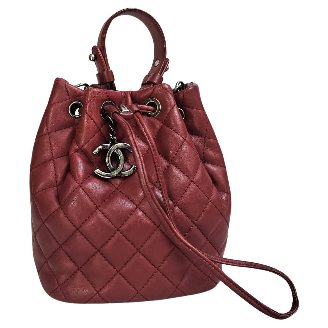 Chanel Maroon Small Drawstring Crossbody Bag For Sale