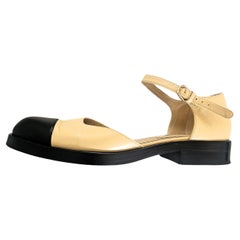 Chanel Mary Janes Open Shoes Beige Black size 42 with golden CC