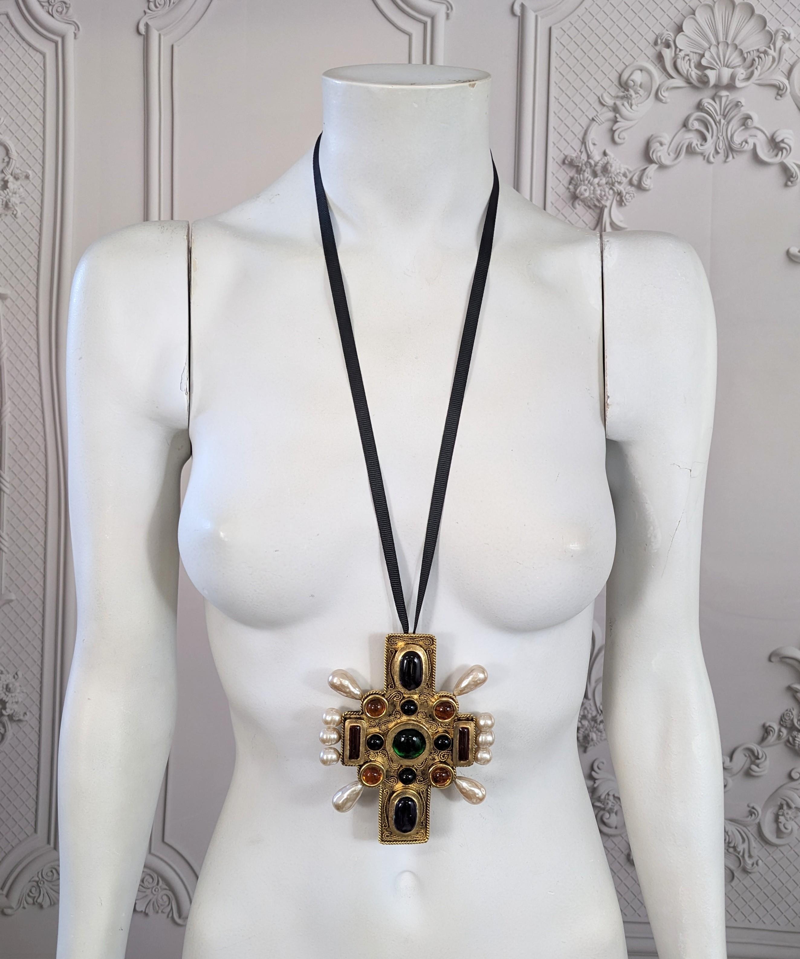 Chanel Massive Byzantine Cross Pendant Brooch by Maison Gripoix For Sale 3