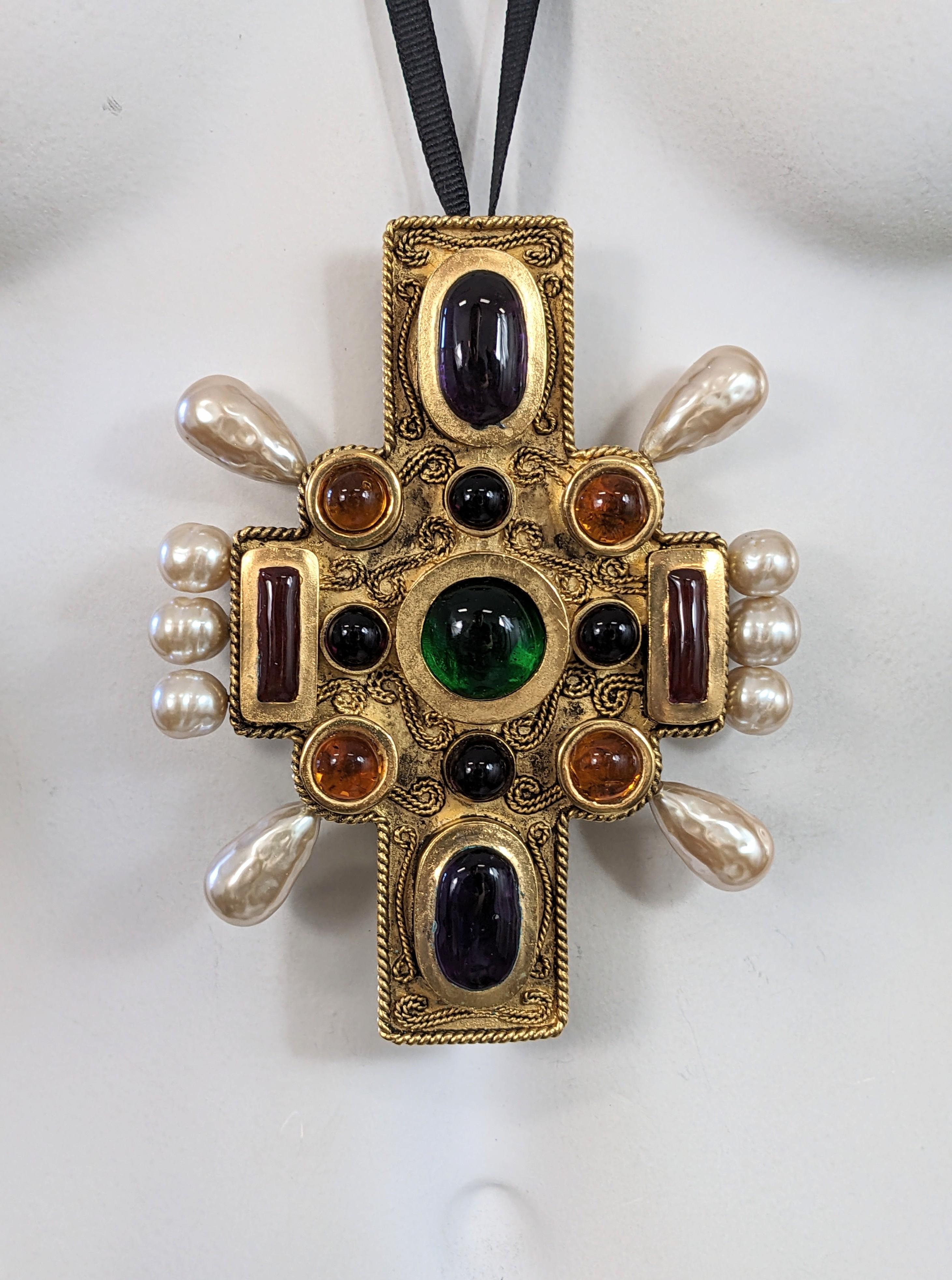 Chanel Massive Byzantine Cross Pendant Brooch by Maison Gripoix For Sale 4