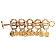 Vintage Chanel Massive Gilted Metal Bracelet Adorned with Rounded Coins