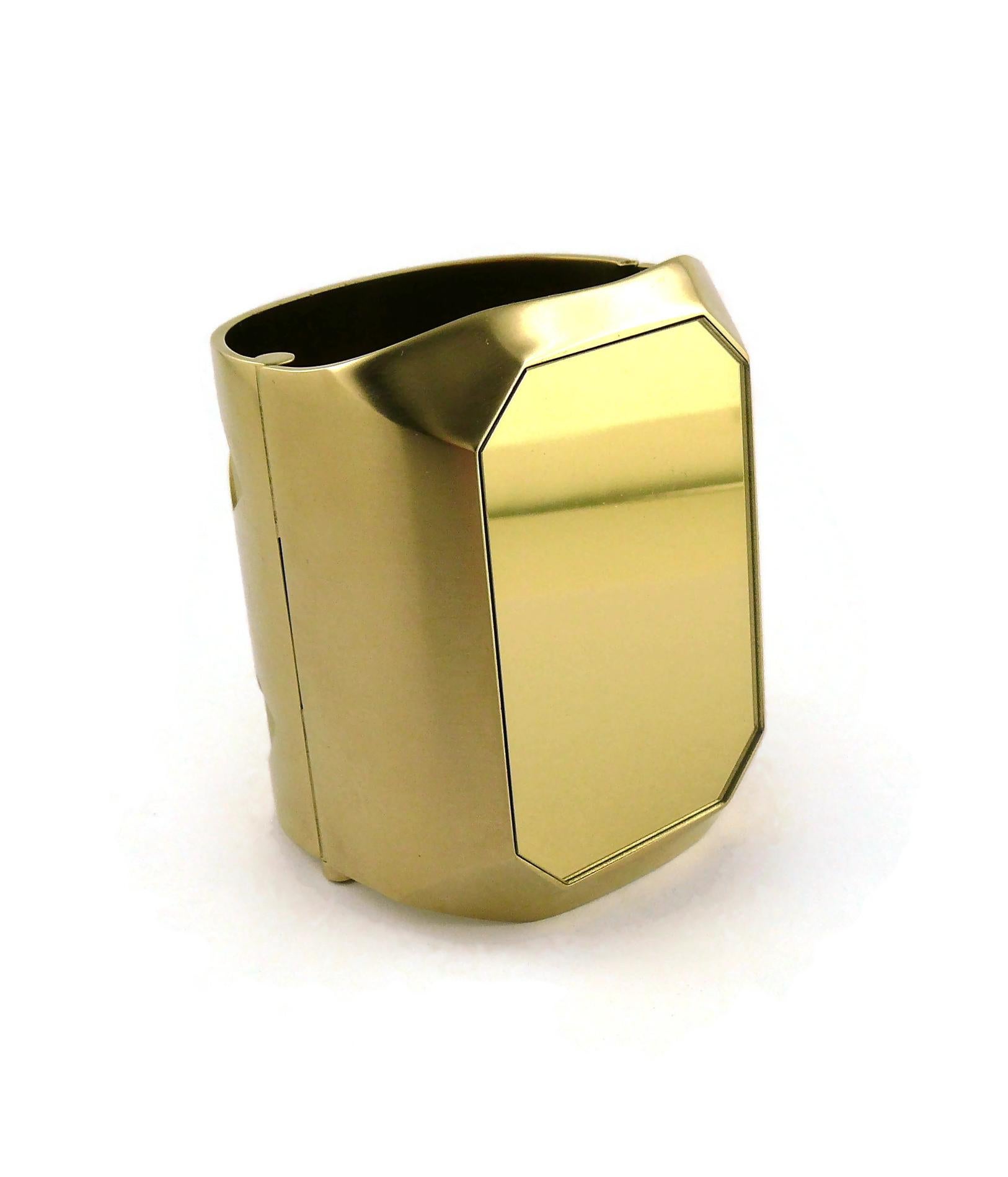 Chanel Massive Gold Toned Mirrored CC Wide Cuff Bracelet at 