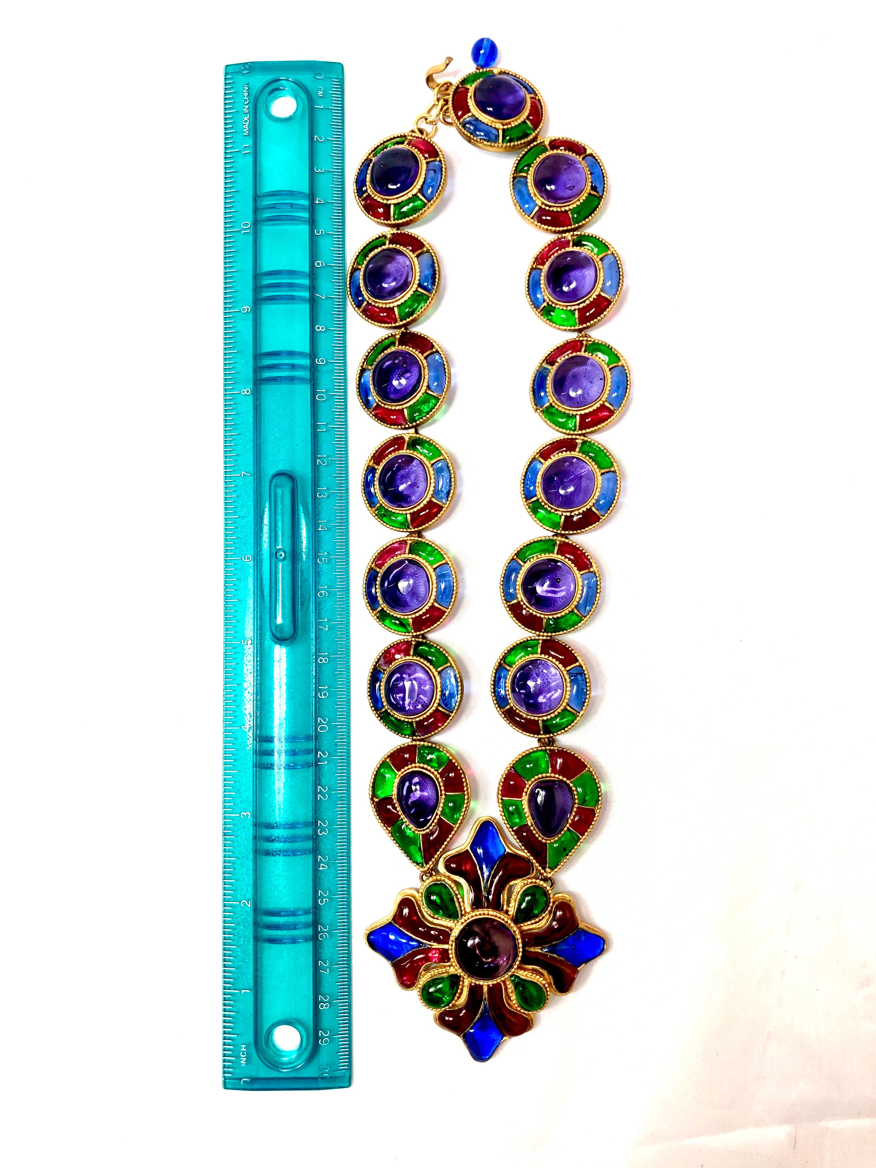 Chanel Masterpiece 80s Gripoix Glass Byzantine Style Necklace & Earrings For Sale 8