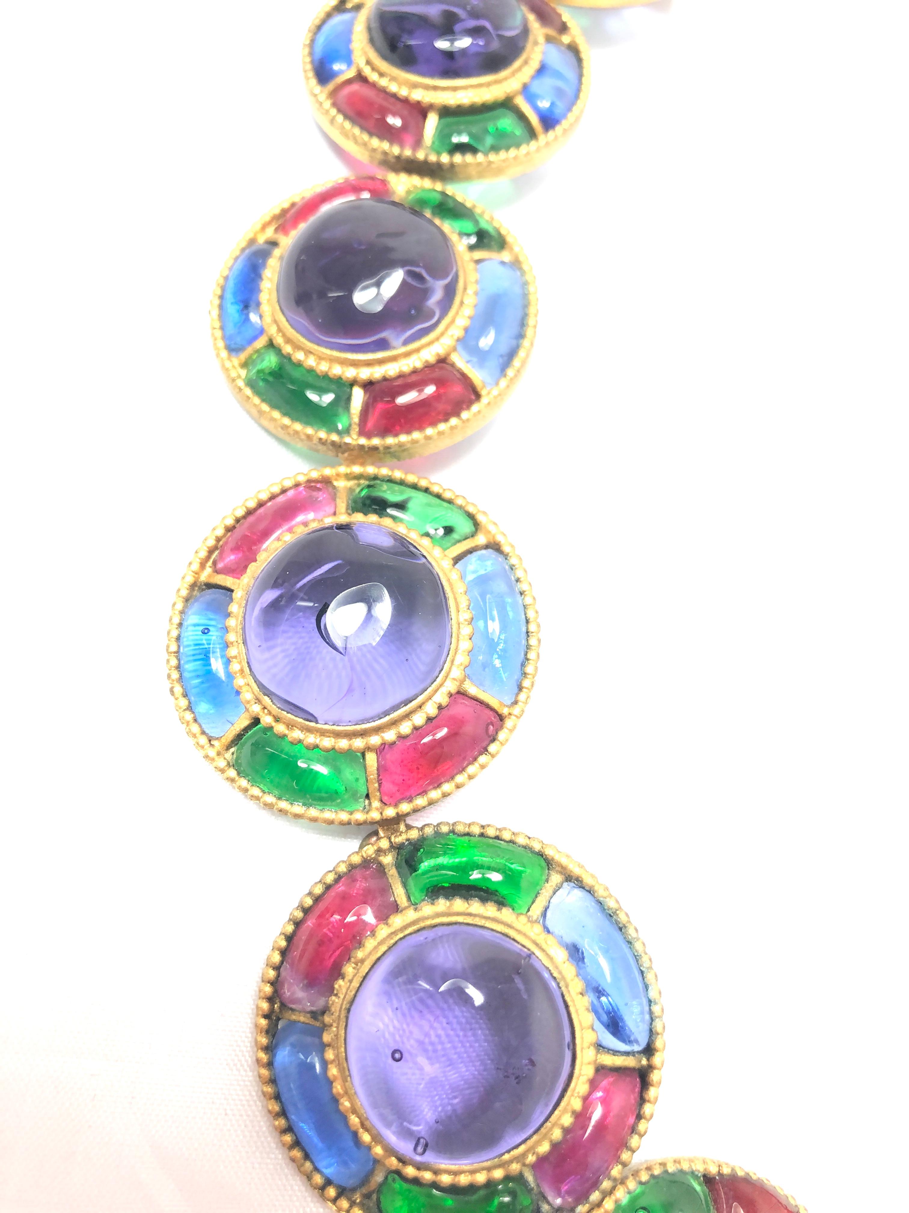 Chanel Masterpiece 80s Gripoix Glass Byzantine Style Necklace & Earrings For Sale 1