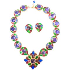 Vintage Chanel Masterpiece 80s Gripoix Glass Byzantine Style Necklace & Earrings