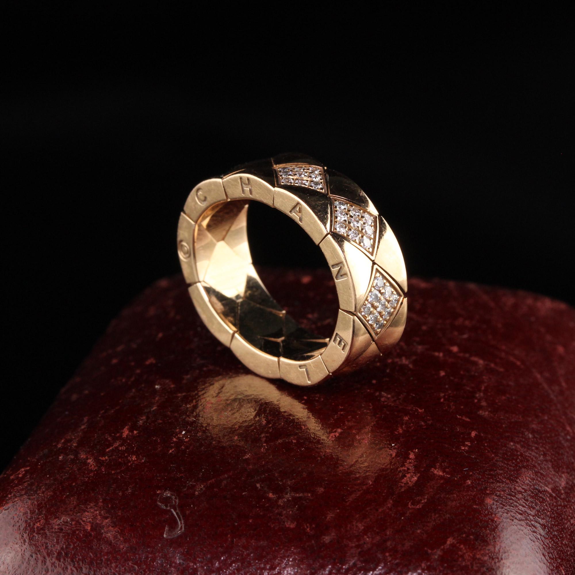 Modern Chanel Matelasse 18 Karat Rose Gold Diamond Flexible Ring