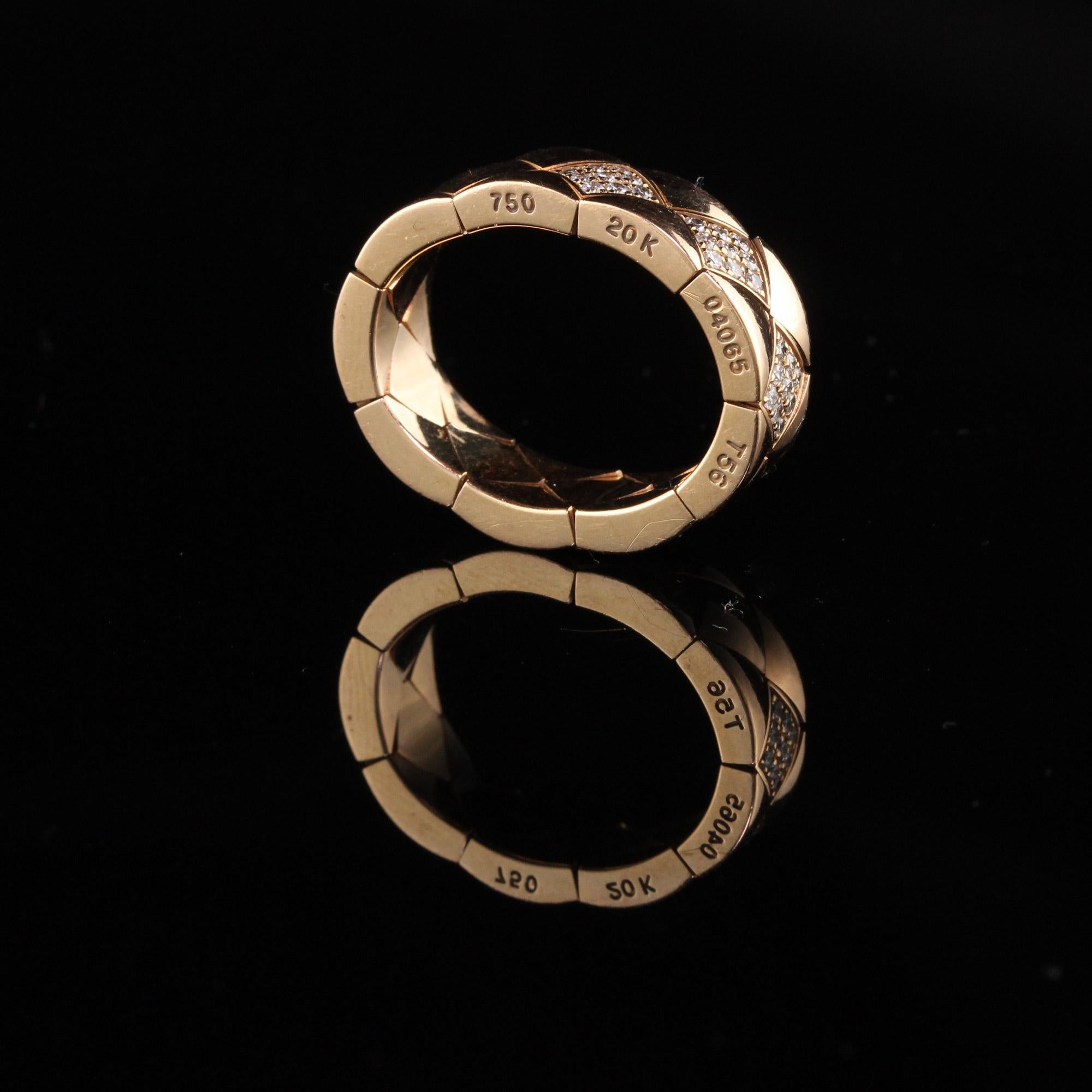 Chanel Matelasse 18 Karat Rose Gold Diamond Flexible Ring In Good Condition In Great Neck, NY