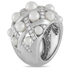 Chanel Matelasse Baroque 18K White Gold 0.75 Ct Diamond and Pearl Ring